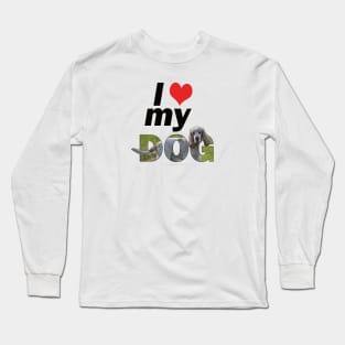 I love (heart) my dog - spaniel tan and white oil painting word art Long Sleeve T-Shirt